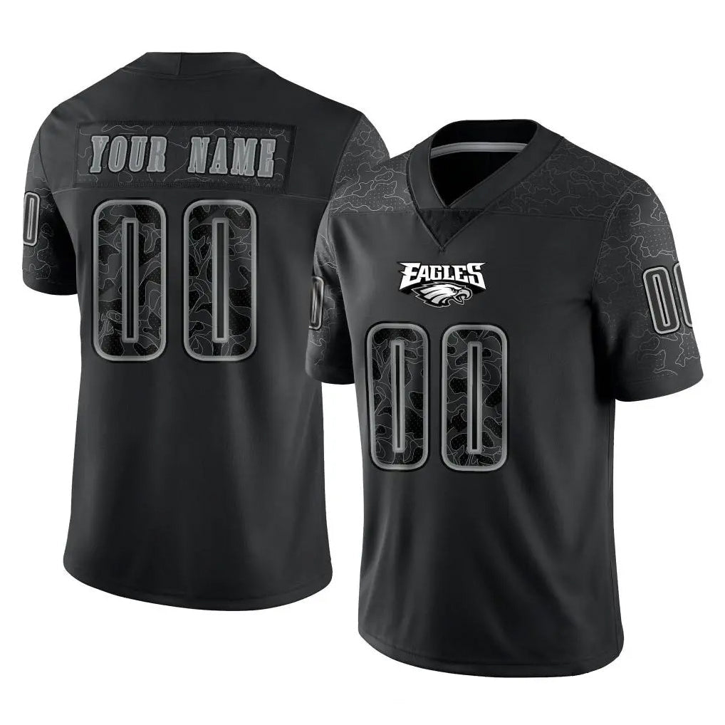 harde Custom P.Eagles Black Reflective Limited Home Game Any Name & Numbers Stitched Jerseys
