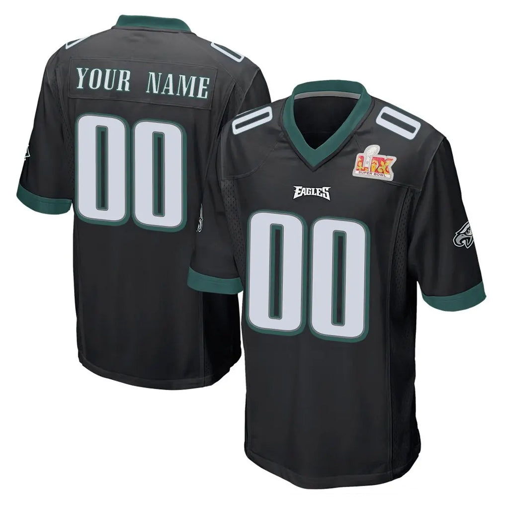 harde Custom P.Eagles Black Super Bowl LIX Home Game Any Name & Numbers Stitched Jerseys