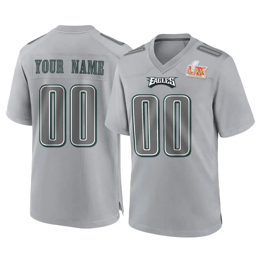 harde Custom P.Eagles Gray Atmosphere Fashion Super Bowl LIX Home Game Any Name & Numbers Stitched Jerseys