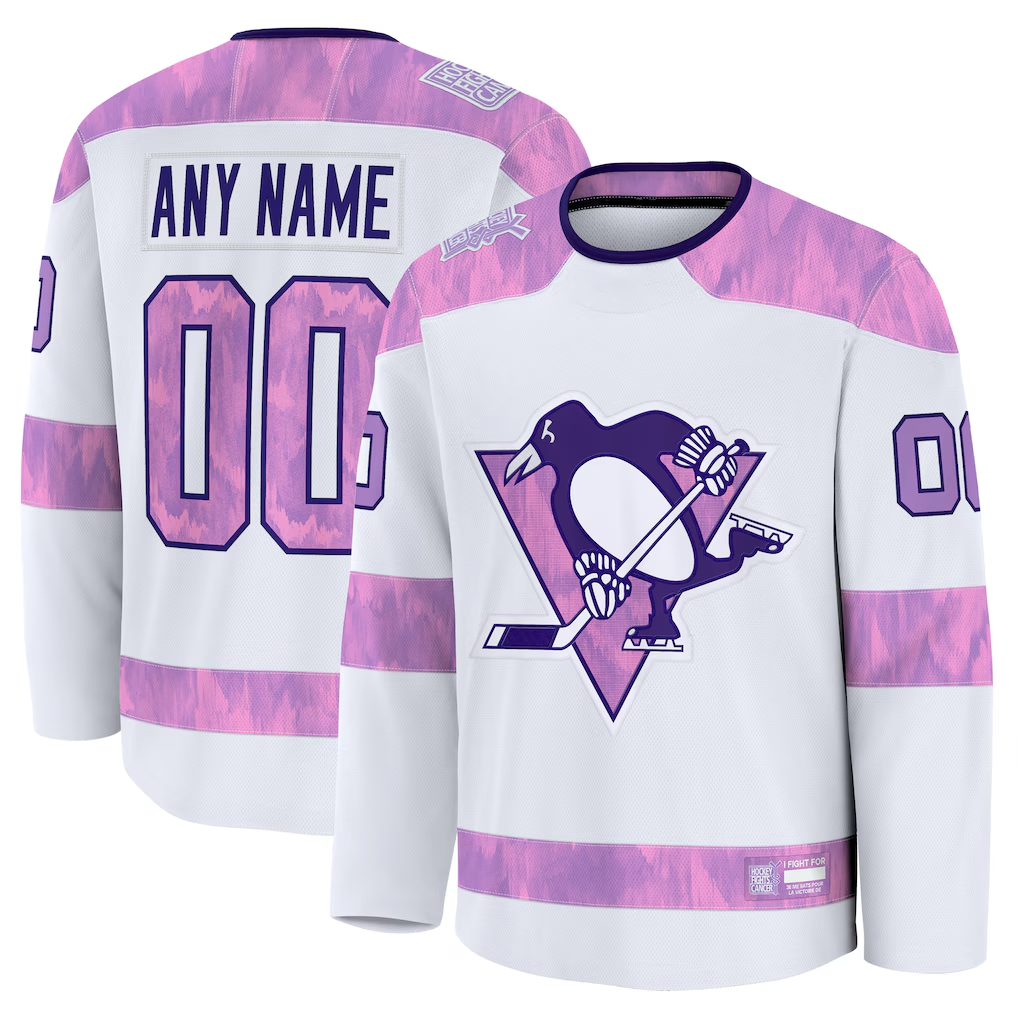 harde Custom P.Penguins White 2024 Hockey Fights Cancer Jerseys