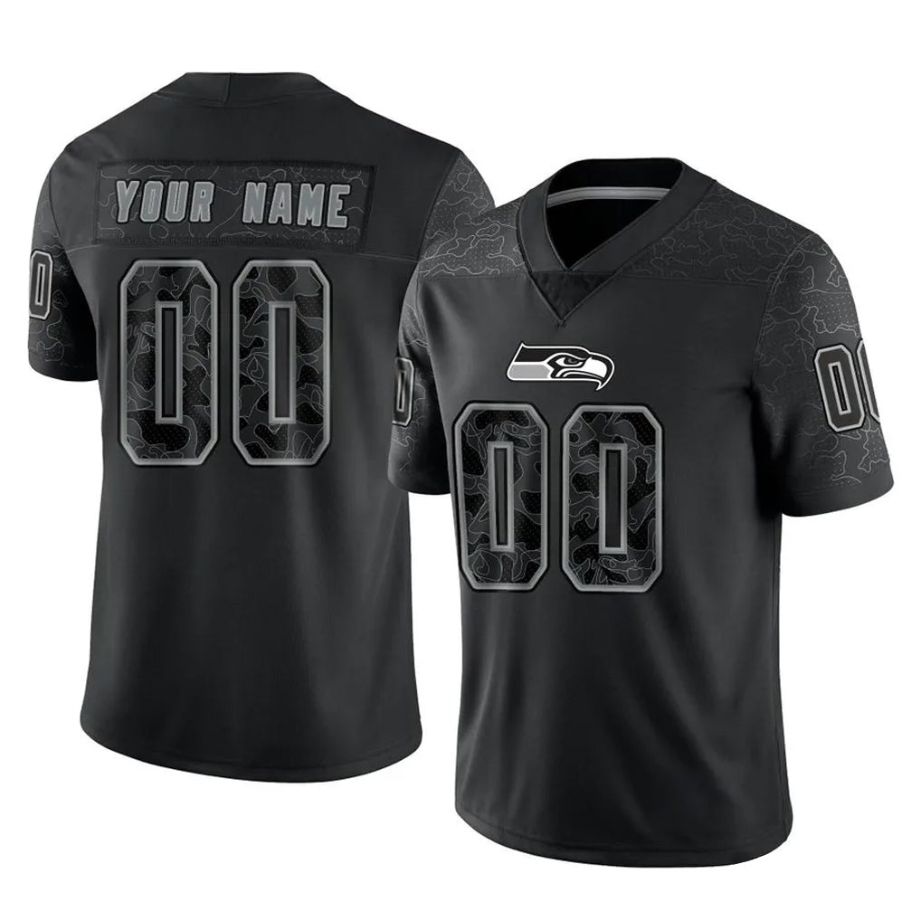 harde Custom S.Seahawks Black Limited Reflective Home Game Any Name & Numbers Stitched Jerseys
