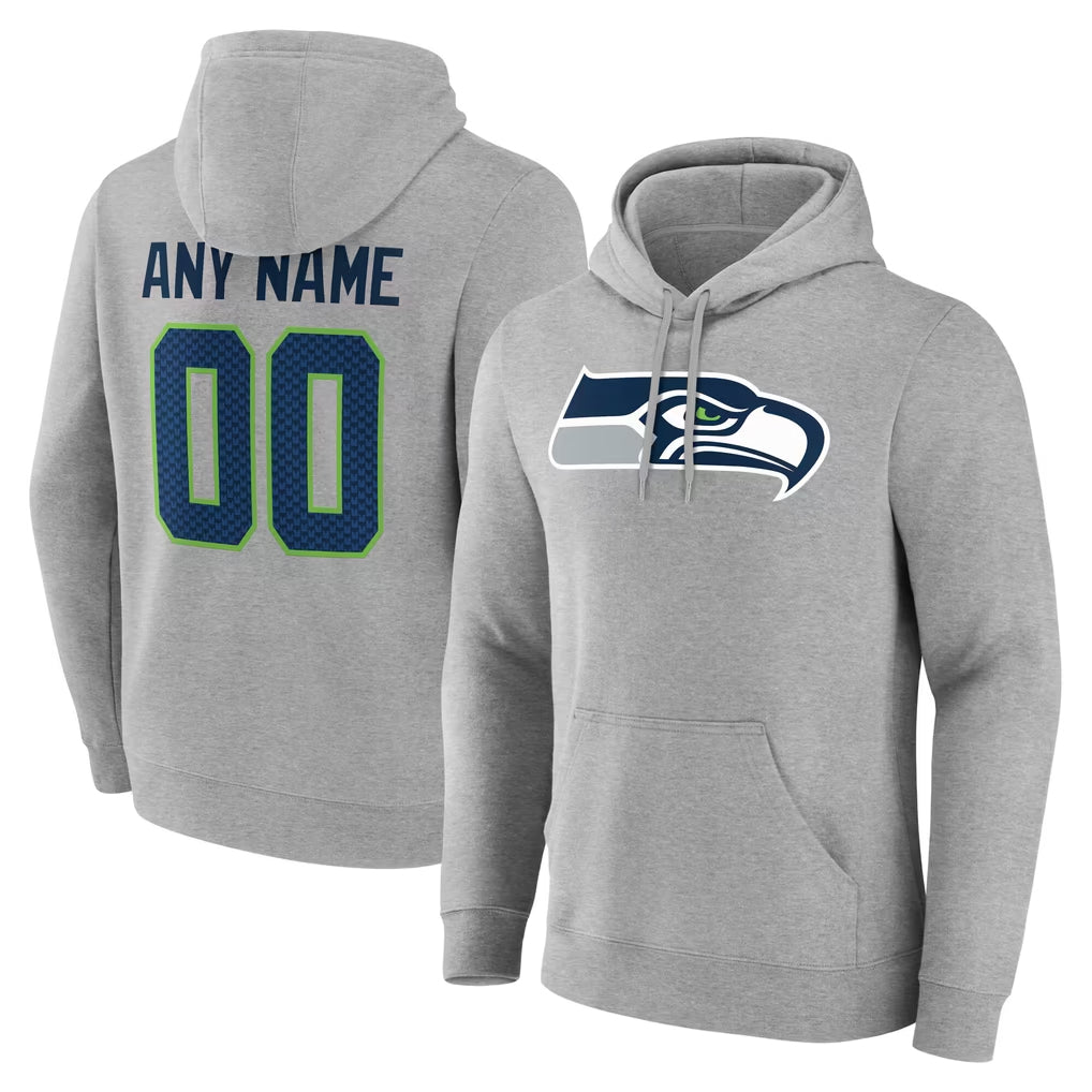 harde Custom S.Seahawks Gray LOGO Pullover Hoodies Game Any Name & Numbers Stitched Jerseys