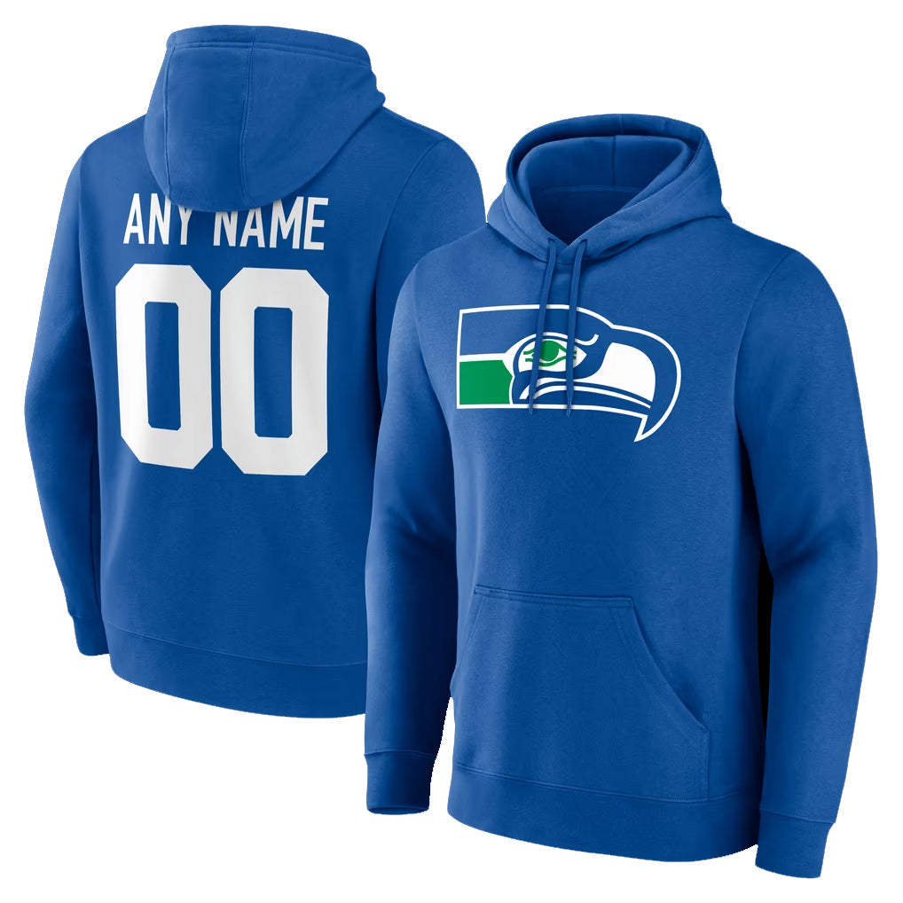harde Custom S.Seahawks Royal LOGO Pullover Hoodies Game Any Name & Numbers Stitched Jerseys