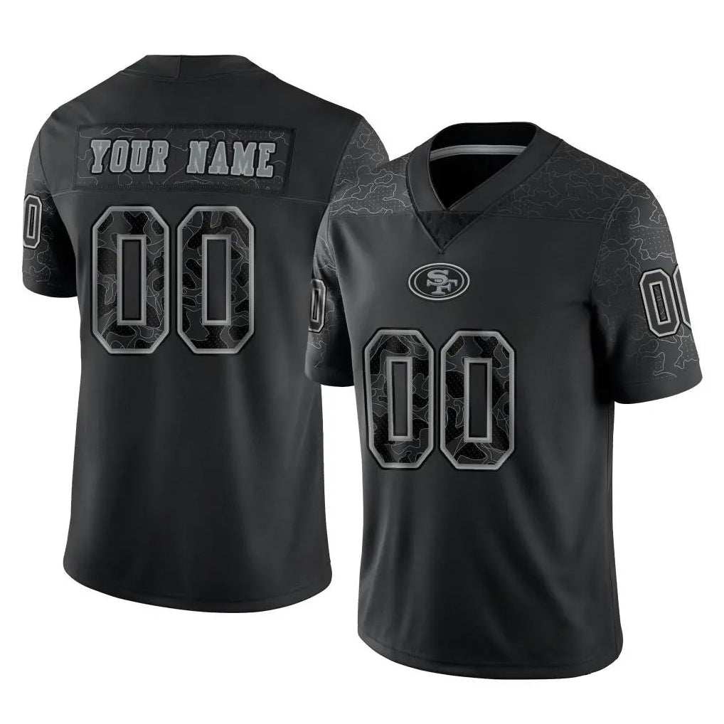 harde Custom SF.49ers Black Limited Reflective Home Game Any Name & Numbers Stitched Jerseys