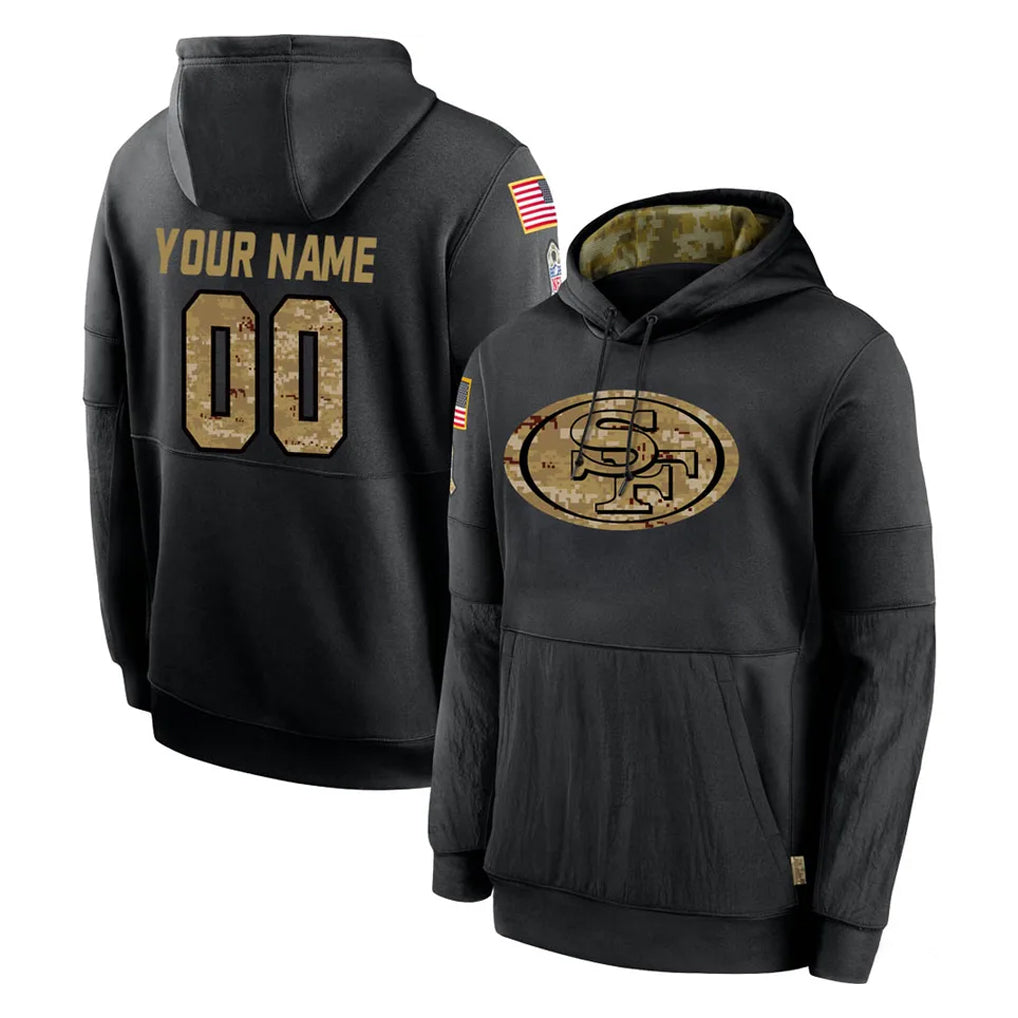 harde Custom SF.49ers Black Salute to Service Sideline Performance Pullover Hoodies Home Game Any Name & Numbers Stitched Jerseys