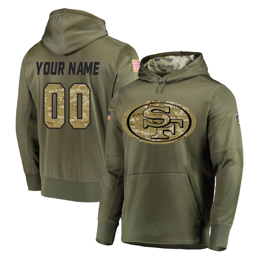 harde Custom SF.49ers Olive Salute to Service Pullover Hoodie Home Game Any Name & Numbers Stitched Jerseys