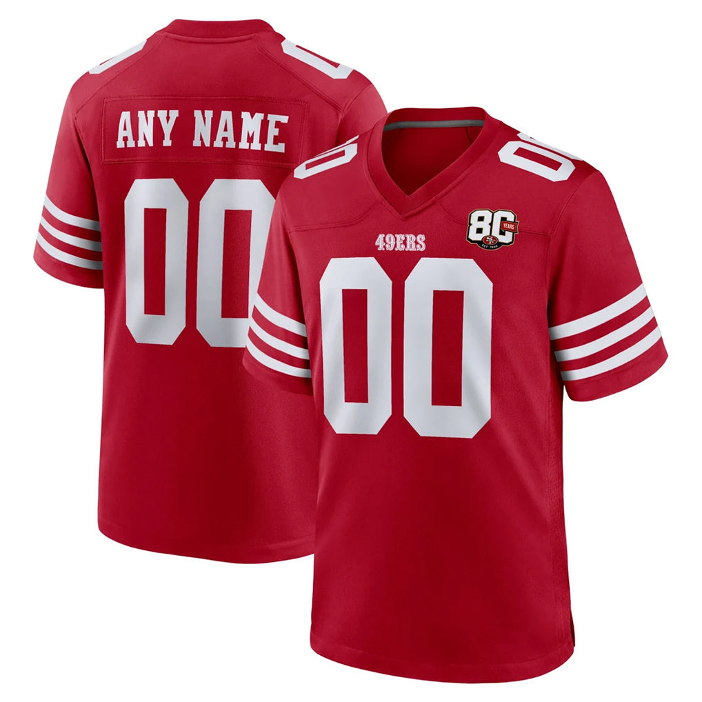 harde Custom SF.49ers Red 80th Game Home Any Name & Numbers Stitched Jerseys