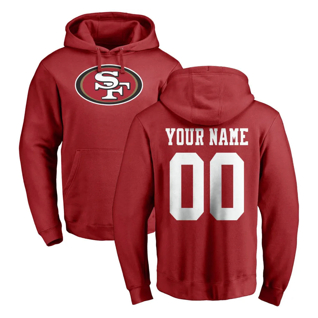 harde Custom SF.49ers Red LOGO Pullover Hoodies Home Game Any Name & Numbers Stitched Jerseys