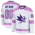harde Custom S.Jose Sharks White 2024 Hockey Fights Cancer Practice Jerseys
