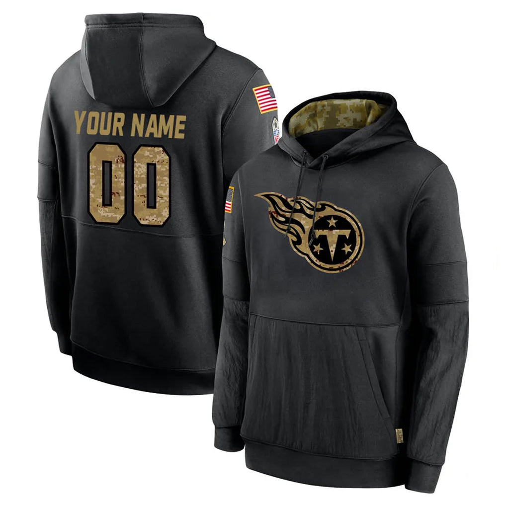 harde Custom T.Titans Black Salute to Service Sideline Performance Pullover Hoodies Home Game Any Name & Numbers Stitched Jerseys