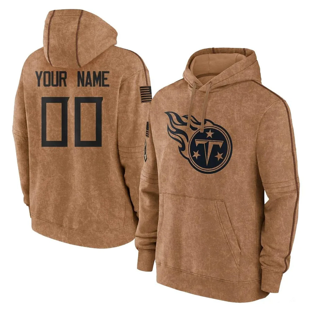 harde Custom T.Titans Brown Salute To Service Club Pullover Hoodies Home Game Any Name & Numbers Stitched Jerseys