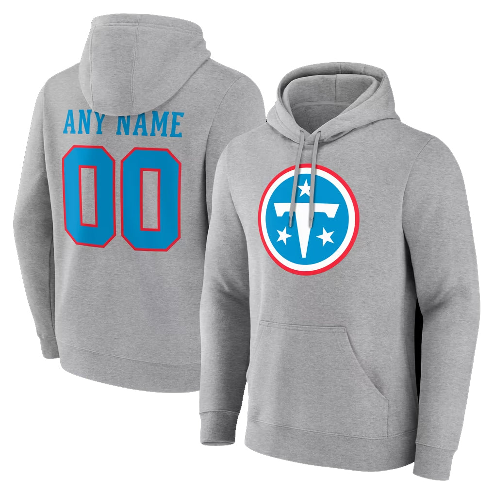 harde Custom T.Titans Light Gray LOGO Pullover Hoodies Home Game Any Name & Numbers Stitched Jerseys