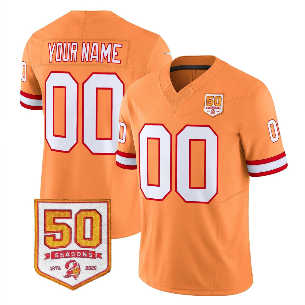 harde Custom TB.Buccaneers 76' Orange 50th Season Vapor Limited Home Game Any Name & Numbers Stitched Jerseys