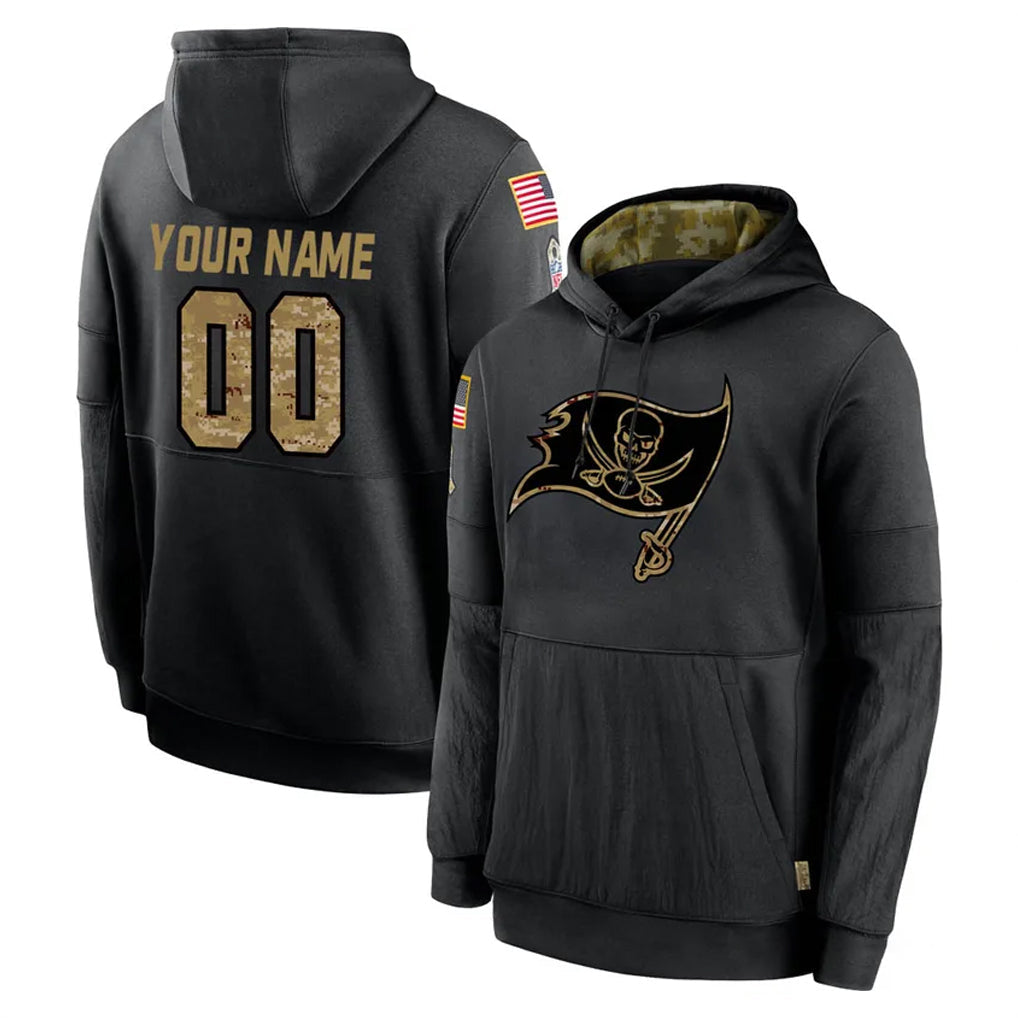 harde Custom TB.Buccaneers Black Salute to Service Sideline Performance Pullover Hoodies Any Name & Numbers Home Game Stitched Jerseys