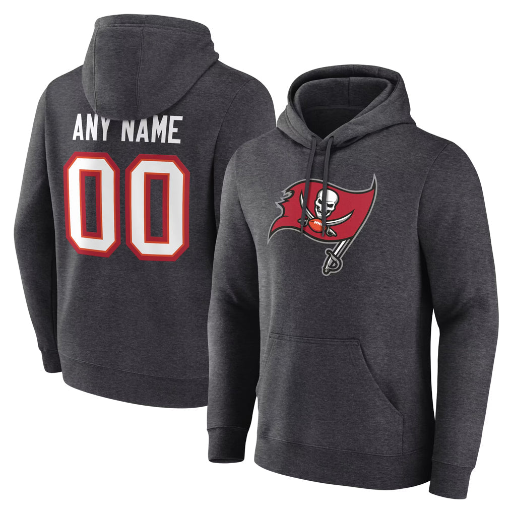 harde Custom TB.Buccaneers Gray LOGO Pullover Hoodie Home Game Any Name & Numbers Stitched Jerseys