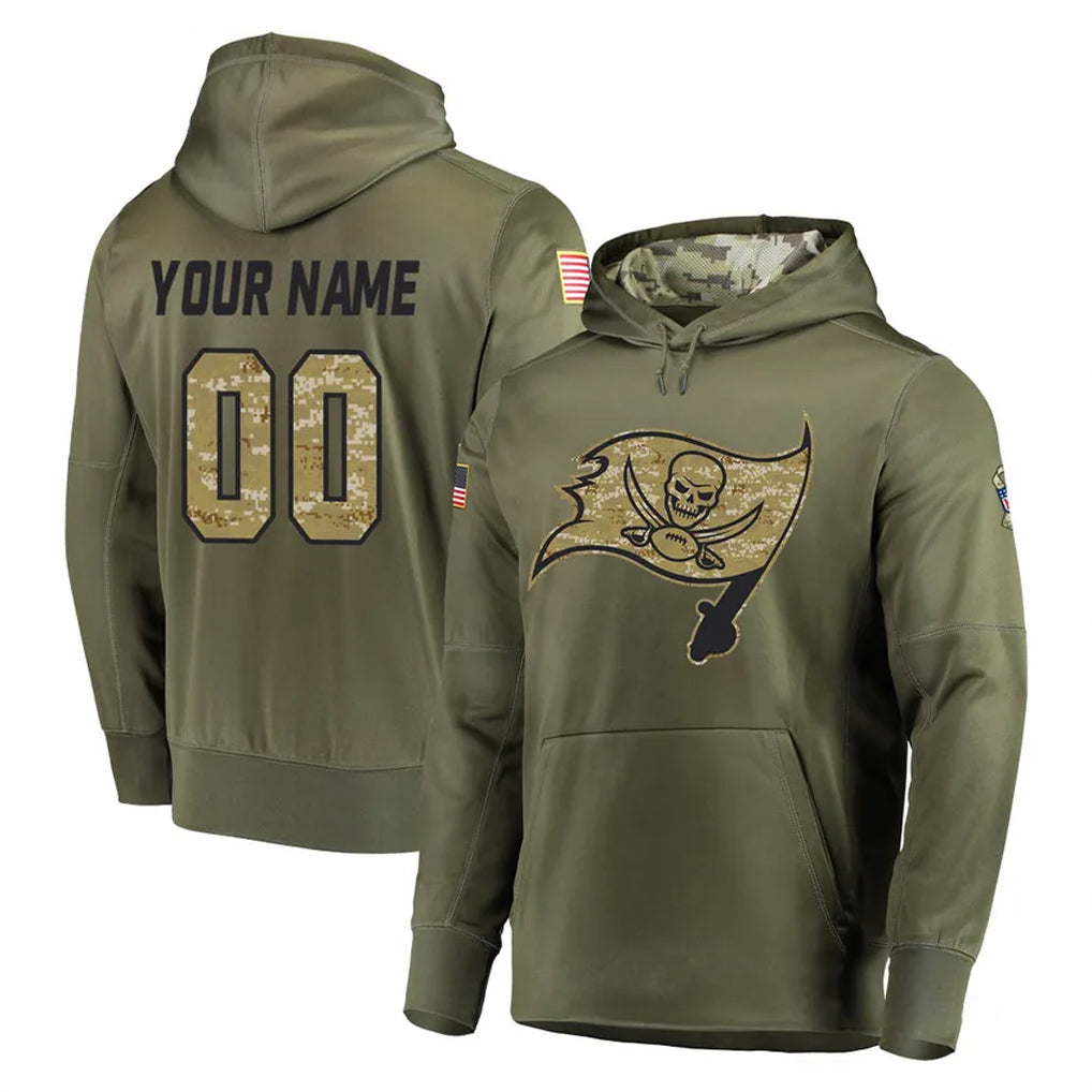 harde Custom TB.Buccaneers Olive Salute to Service Pullover Hoodie Home Game Any Name & Numbers Stitched Jerseys