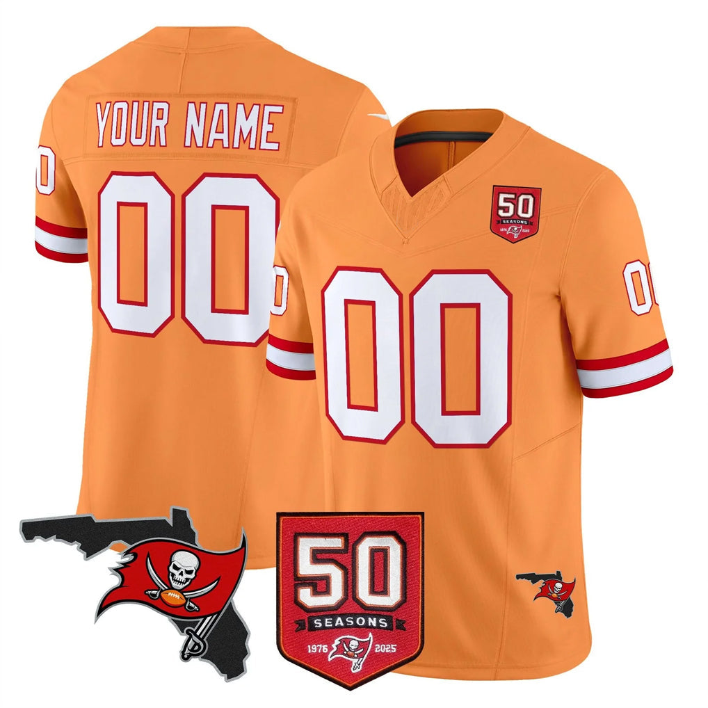 harde Custom TB.Buccaneers Orange 50th Season Vapor Limited Home Game Any Name & Numbers Stitched Jerseys