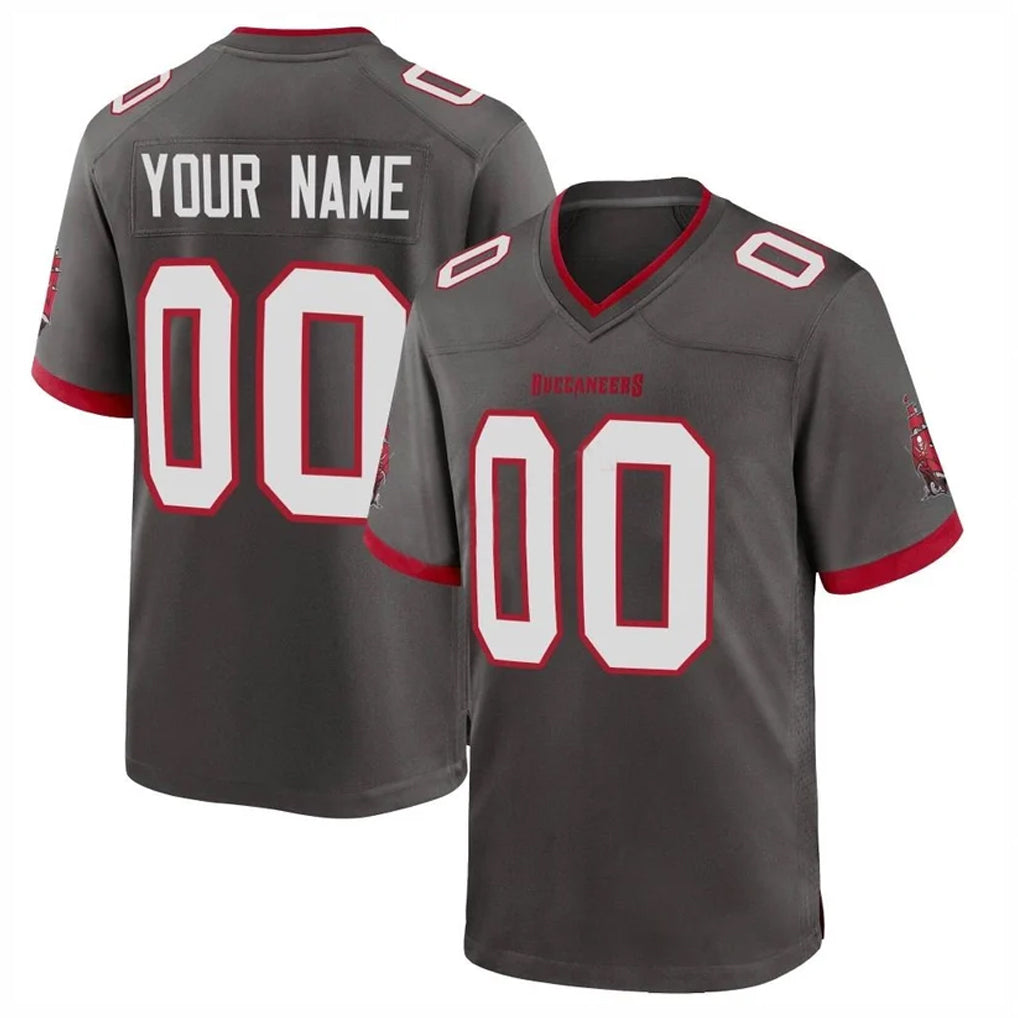 harde Custom TB.Buccaneers Pewter Alternate Home Game Any Name & Numbers Stitched Jerseys