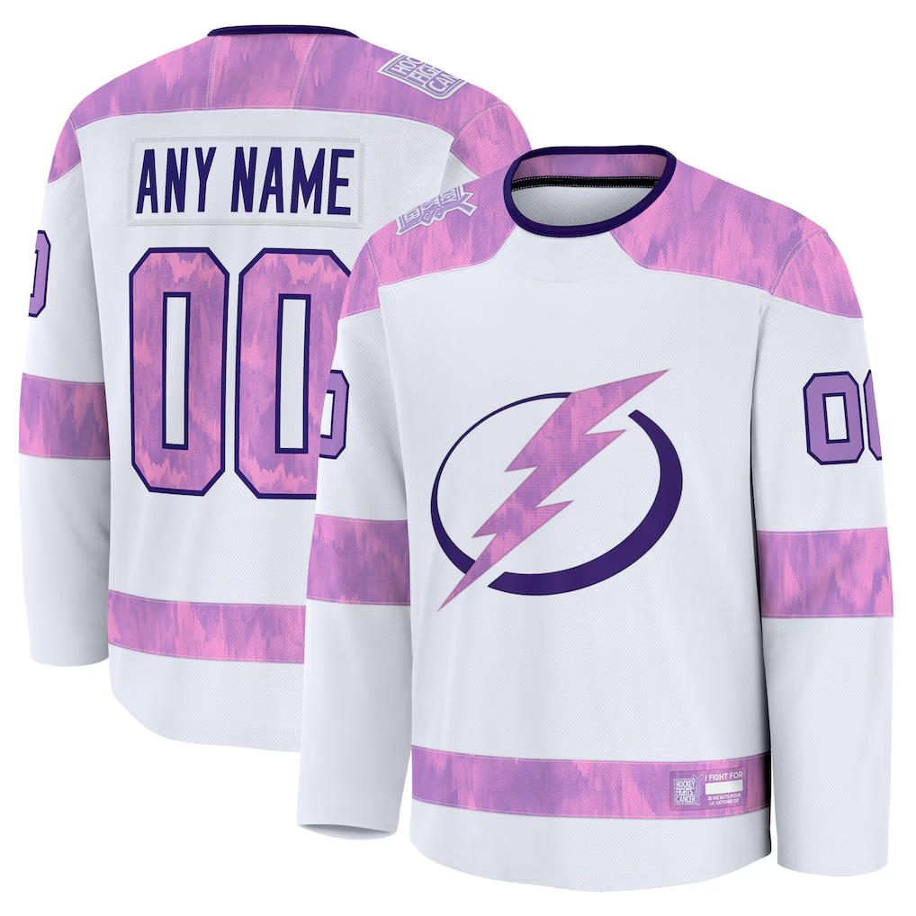 harde Custom TB.Lightning White 2024 Hockey Fights Cancer Practice Jerseys