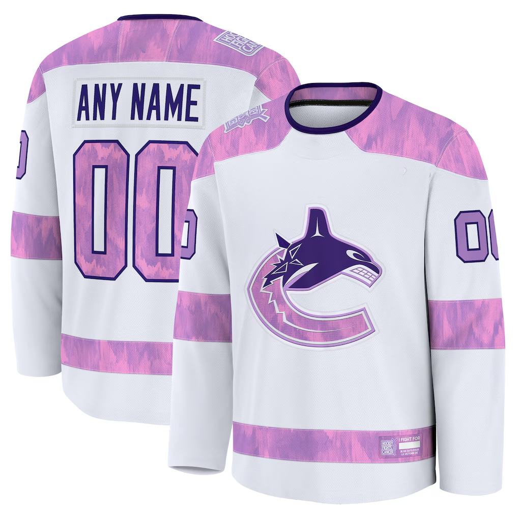 harde Custom V.Canucks White 2024 Hockey Fights Cancer Practice Jerseys