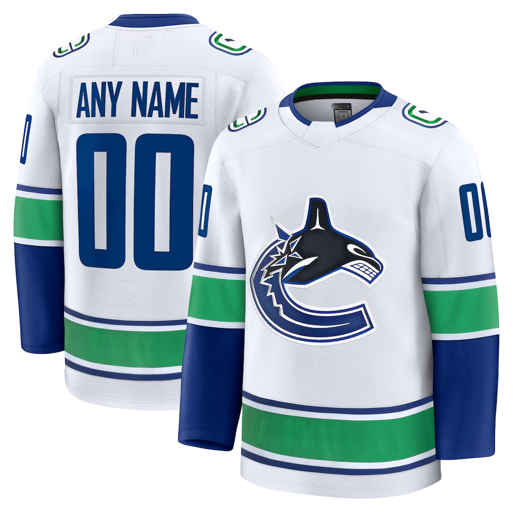 harde Custom V.Canucks White Away Premium Jerseys