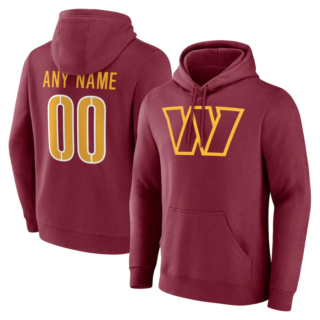 harde Custom W.Commanders Burgundy LOGO Pullover Hoodies Game Any Name & Numbers Stitched Jerseys