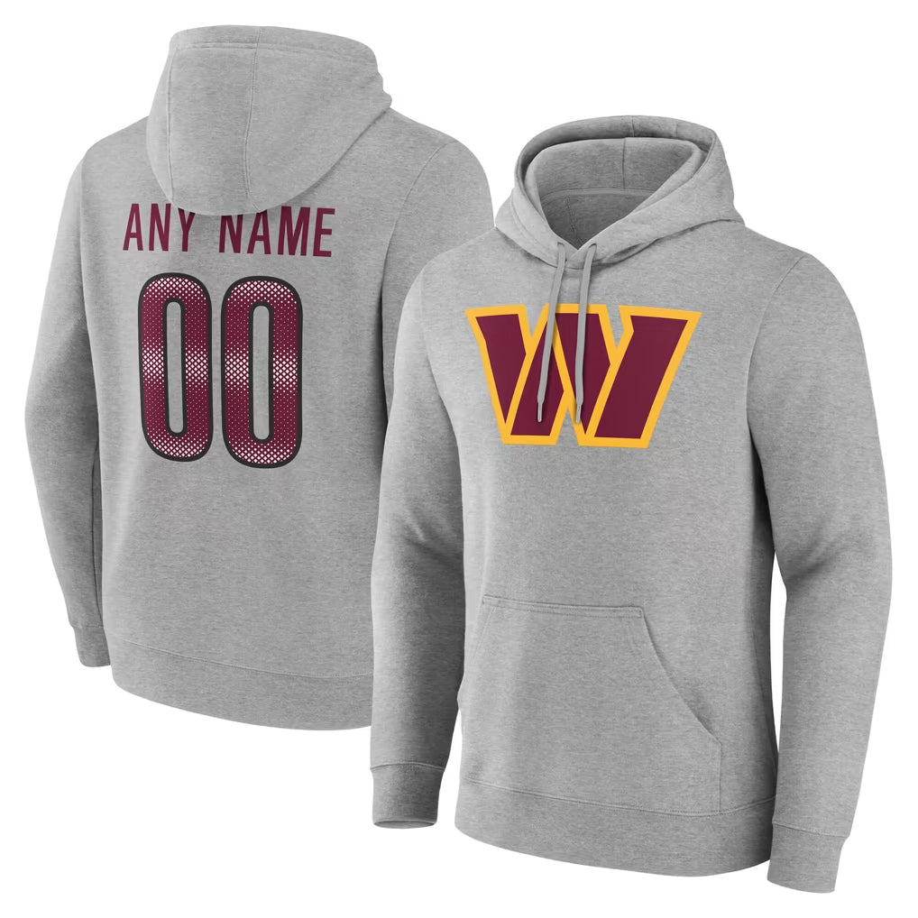 harde Custom W.Commanders Gray LOGO Pullover Hoodies Game Any Name & Numbers Stitched Jerseys