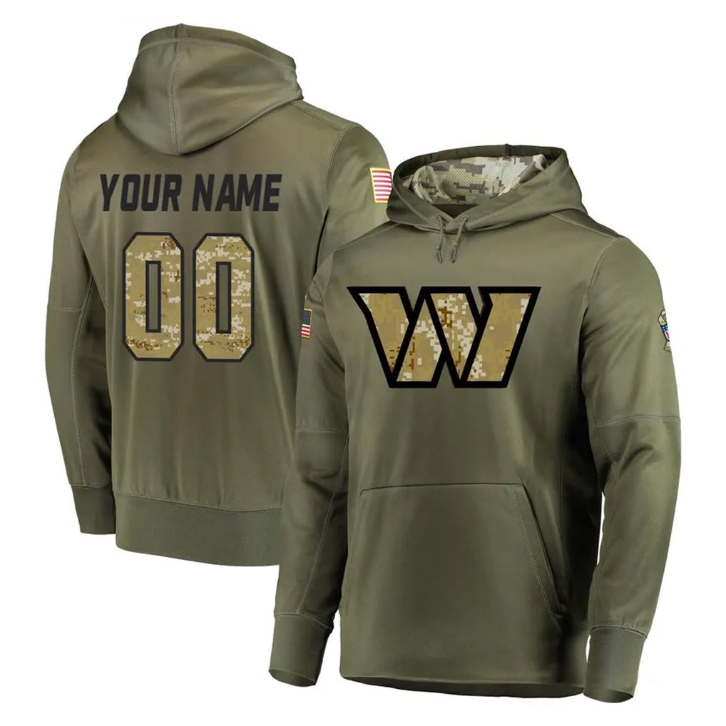 harde Custom W.Commanders Olive Salute to Service Pullover Hoodie Limited Home Game Any Name & Numbers Stitched Jerseys