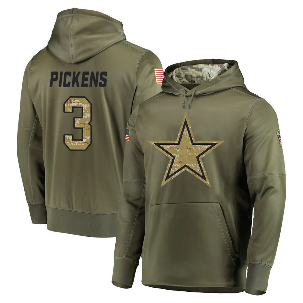 harde D.Cowboys #3 George Pickens Player Olive Salute to Service Pullover Hoodies Home Game Stitched Jerseys