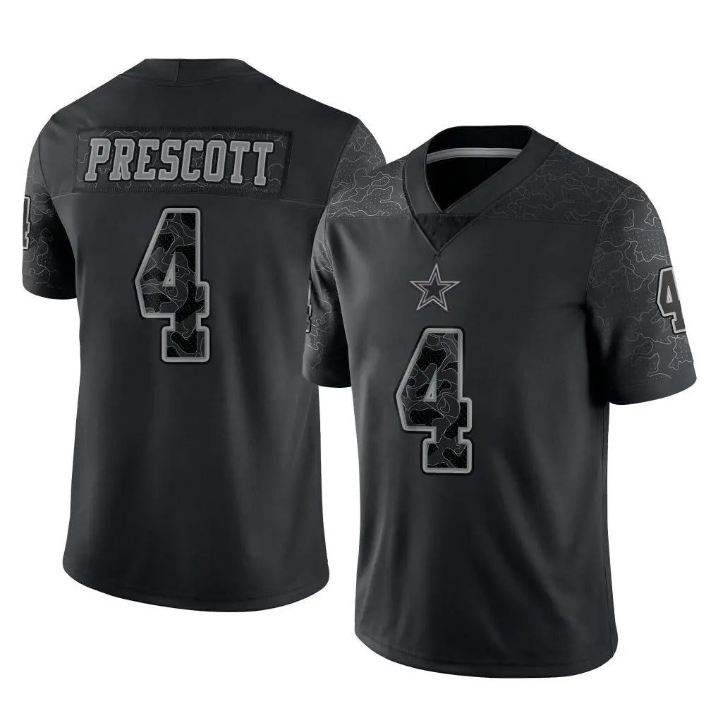harde D.Cowboys #4 Dak Prescott Player Black Limited Reflective Home Game Stitched Jerseys