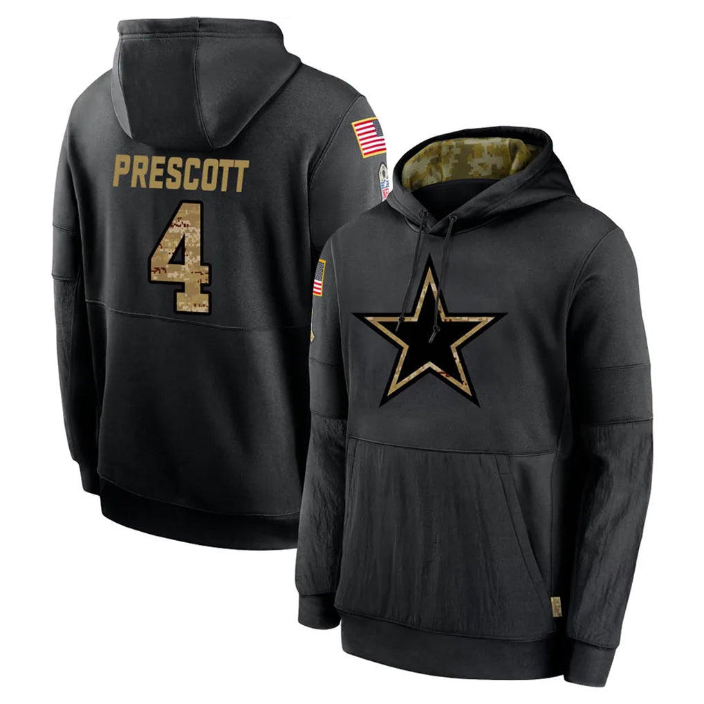 harde D.Cowboys #4 Dak Prescott Player Black Salute to Service Pullover Hoodies Limited Stitched Jerseys