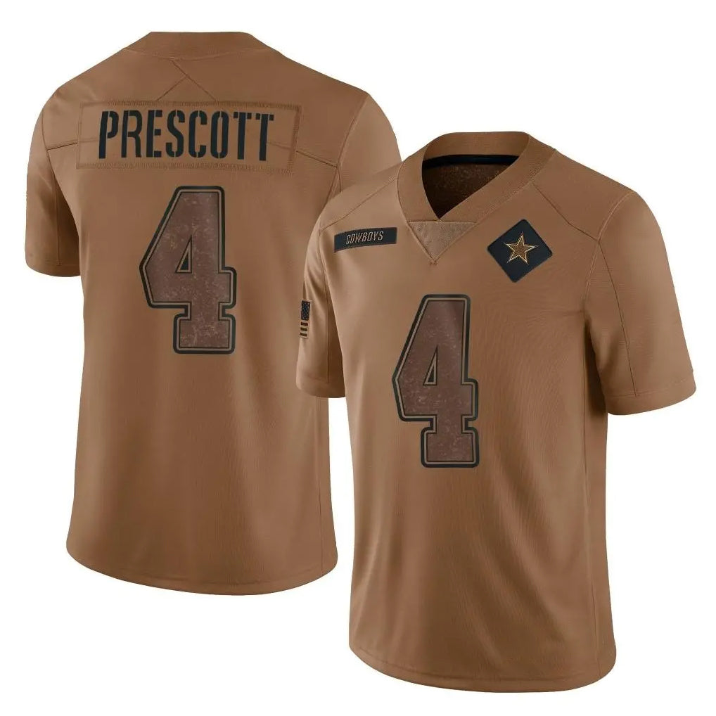 harde D.Cowboys #4 Dak Prescott Player Brown Salute to Service Limited Home Game Stitched Jerseys