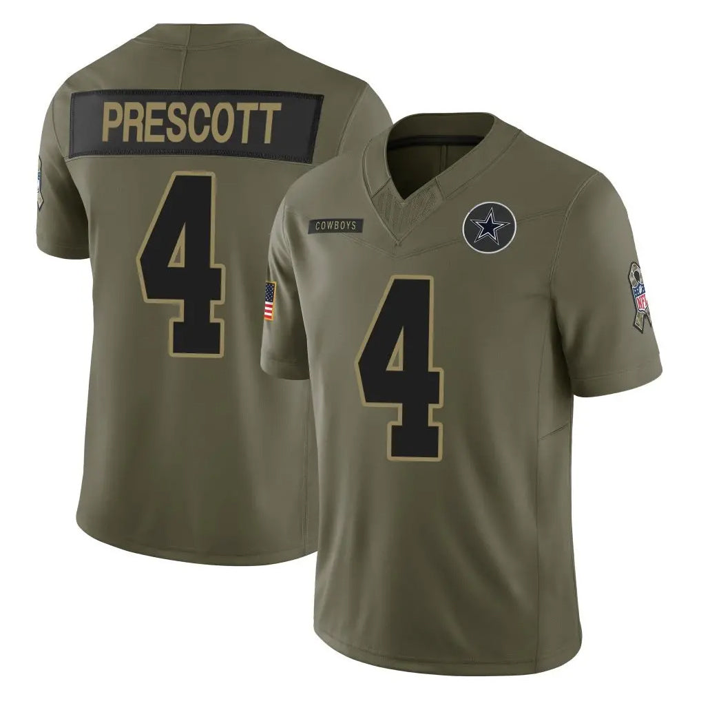 harde D.Cowboys #4 Dak Prescott Player Olive 2025 Salute to Service Limited Home Game Stitched Jerseys