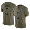 harde D.Lions #0 Jahmyr Gibbs Player Olive Salute To Service Limited Stitched Jerseys