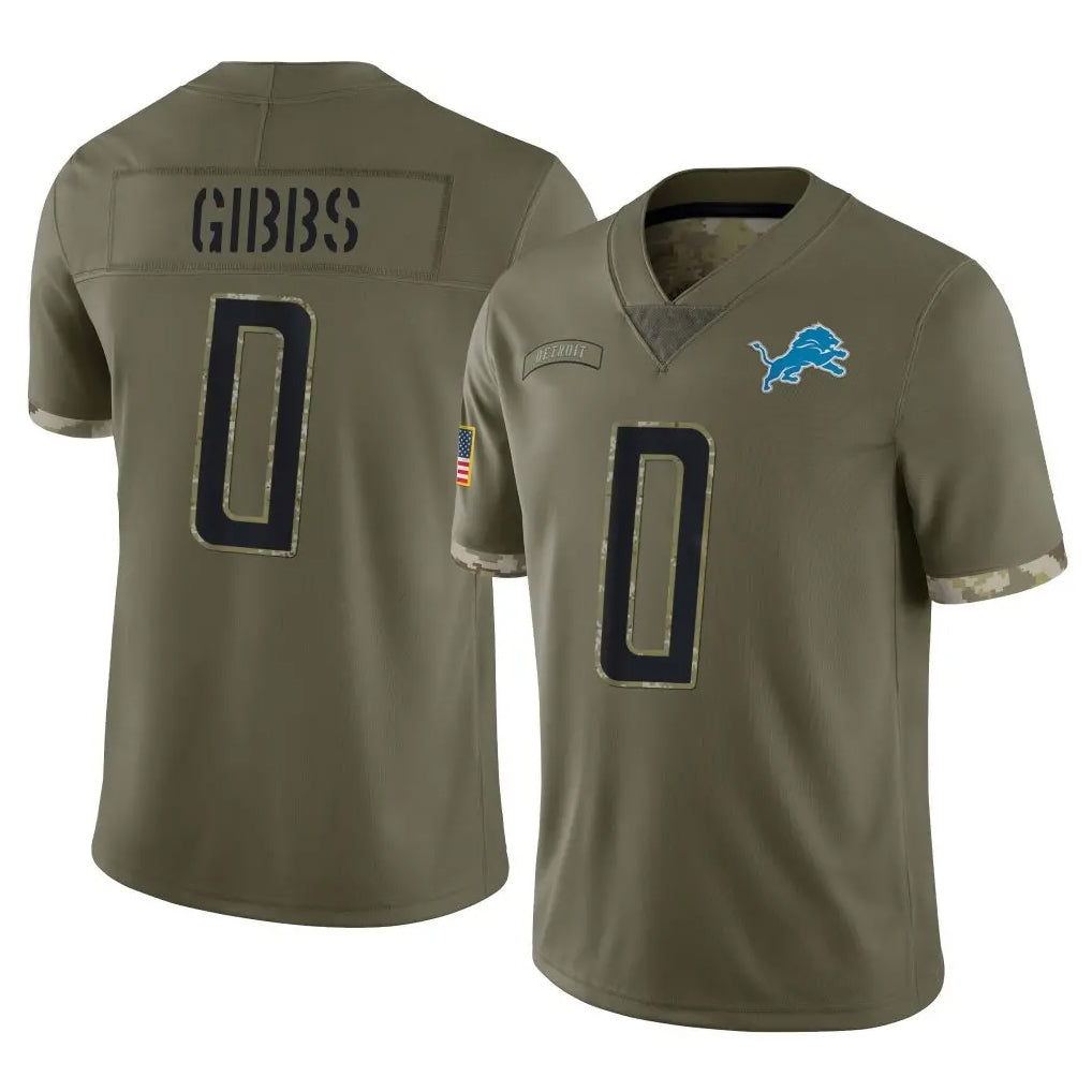 harde D.Lions #0 Jahmyr Gibbs Player Olive Salute To Service Limited Stitched Jerseys