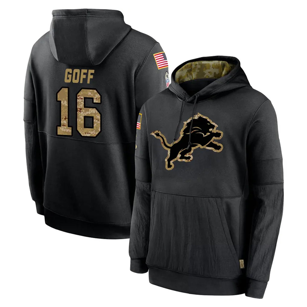 harde D.Lions #16 Jared Goff Player Black Salute to Service Hoodies Limited Game Stitched Jerseys