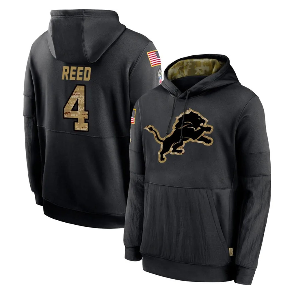 harde D.Lions #4 D.J. Reed Player Black Salute to Service Hoodies Limited Game Stitched Jerseys
