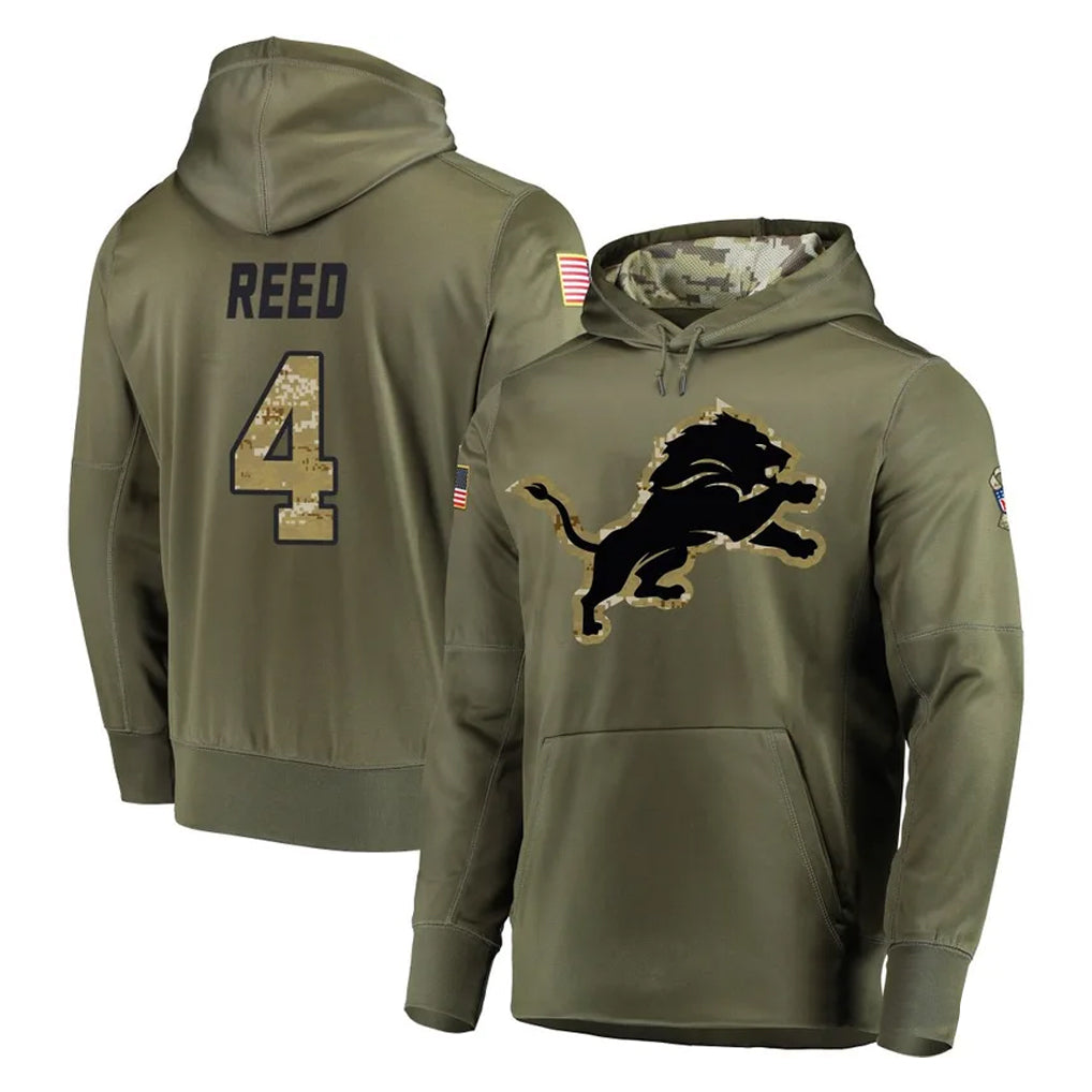 harde D.Lions #4 D.J. Reed Player Olive Salute to Service Pullover Hoodies Home Game Stitched Jerseys