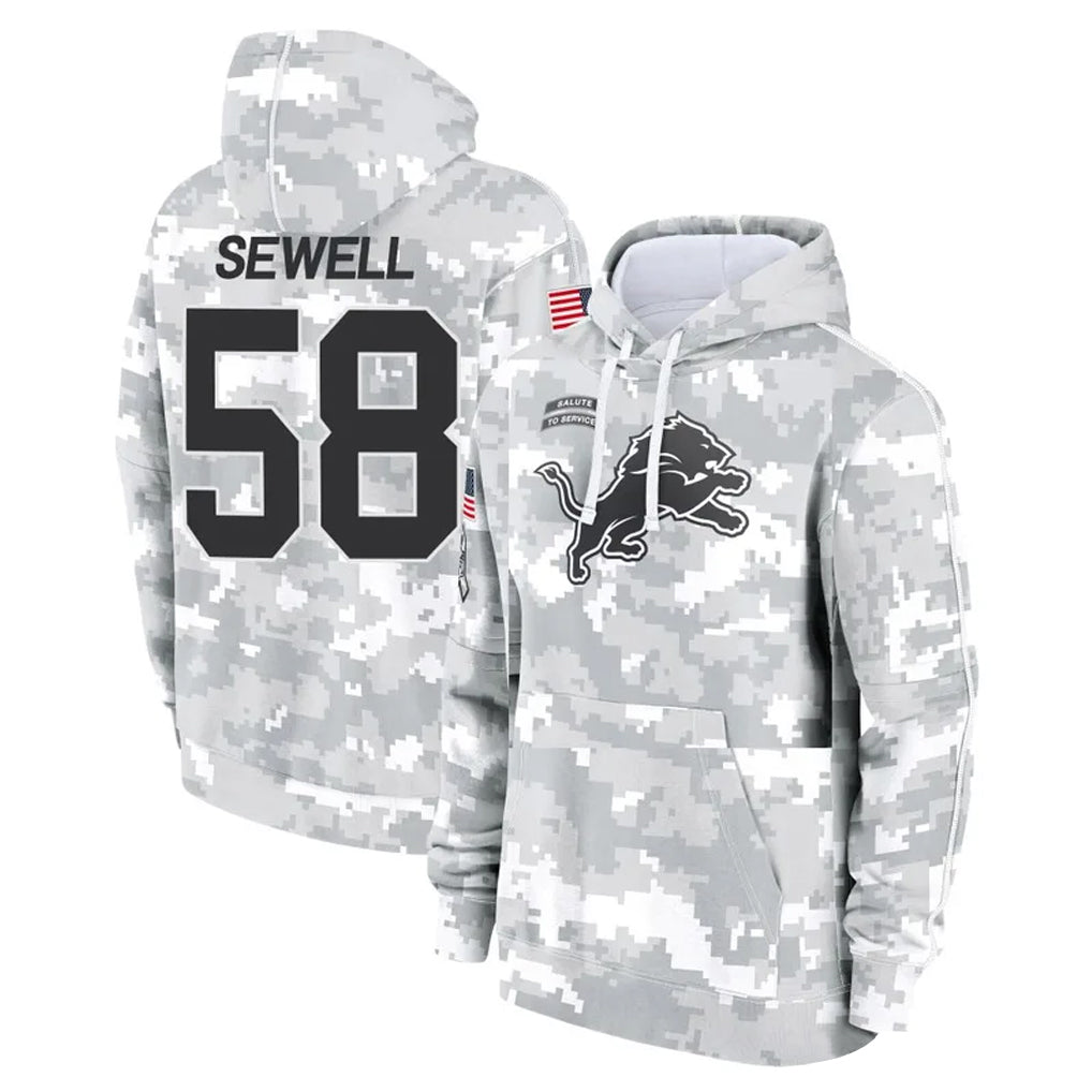harde D.Lions #58 Penei Sewell Player Arctic Camo Salute to Service Hoodies Limited Game Stitched Jerseys