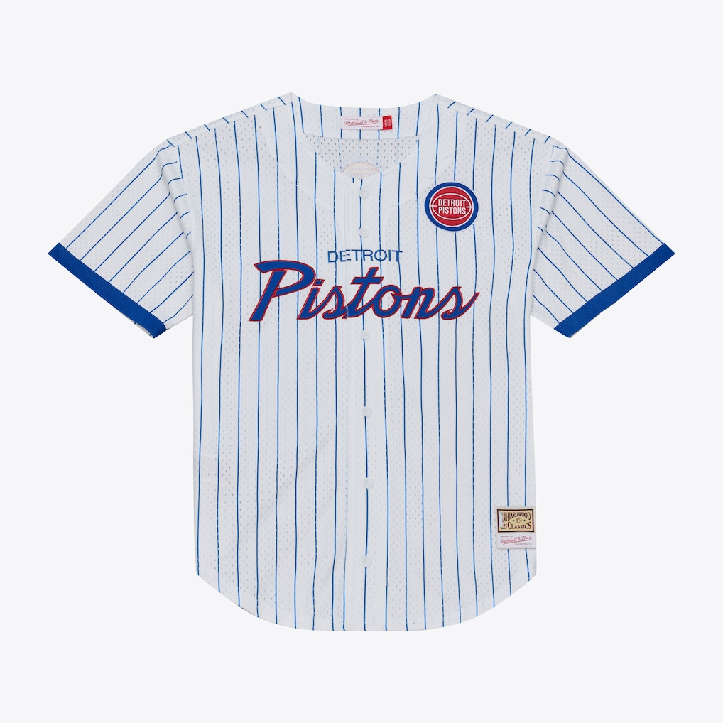 harde D.Pistons Mitchell & Ness White Head Coach Pinstripe Mesh Full-Button Baseball Jerseys