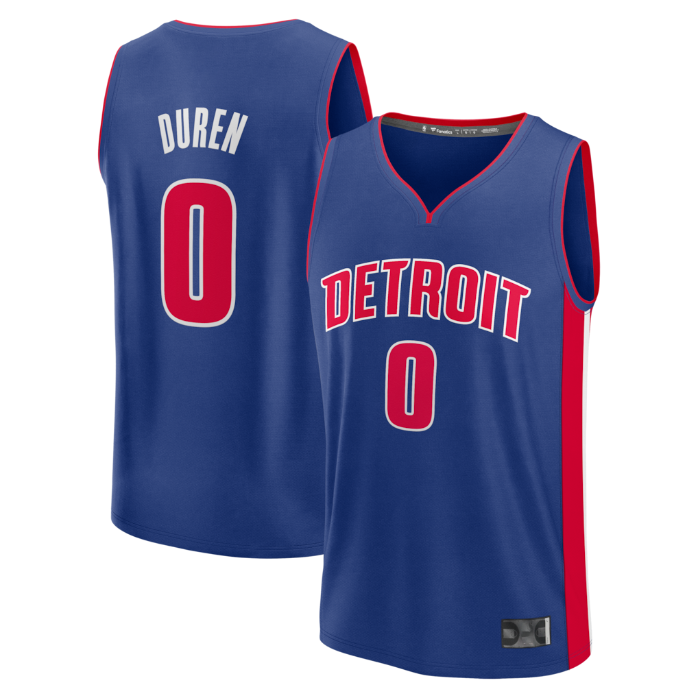 harde D.Pistons #0 Jalen Duren  Blue Fast Break Replica Jerseys - Icon Edition