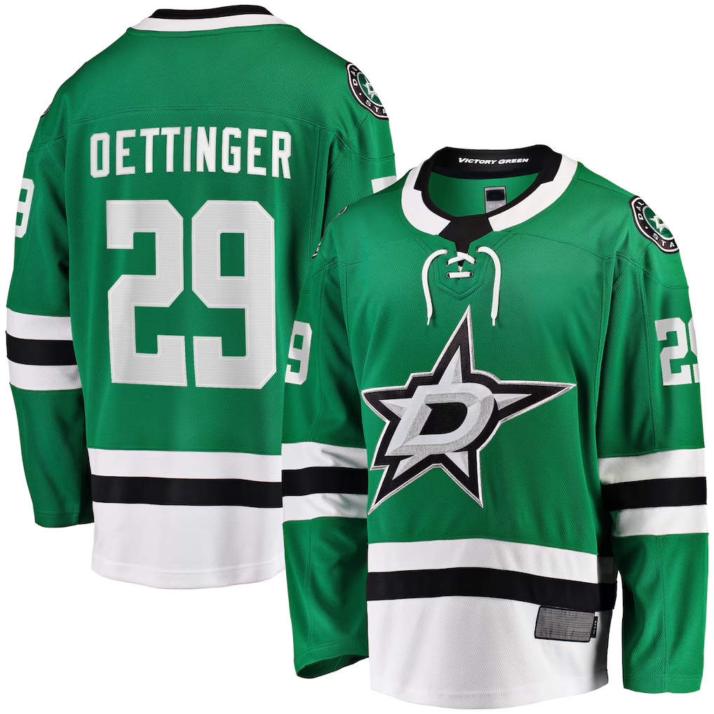 harde D.Stars #29 Jake Oettinger Kelly Green Home Breakaway Player Jerseys