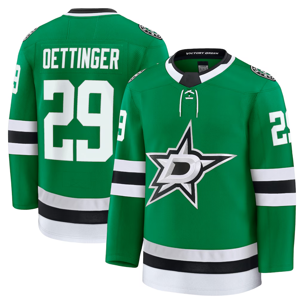 harde D.Stars #29 Jake Oettinger Kelly Green Home Premium Jerseys