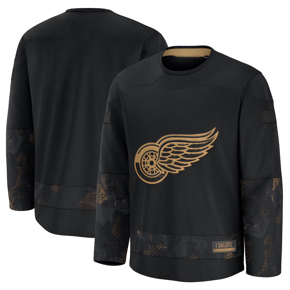 harde D.Red wings Black 2024 Military Appreciation Practice Jersey
