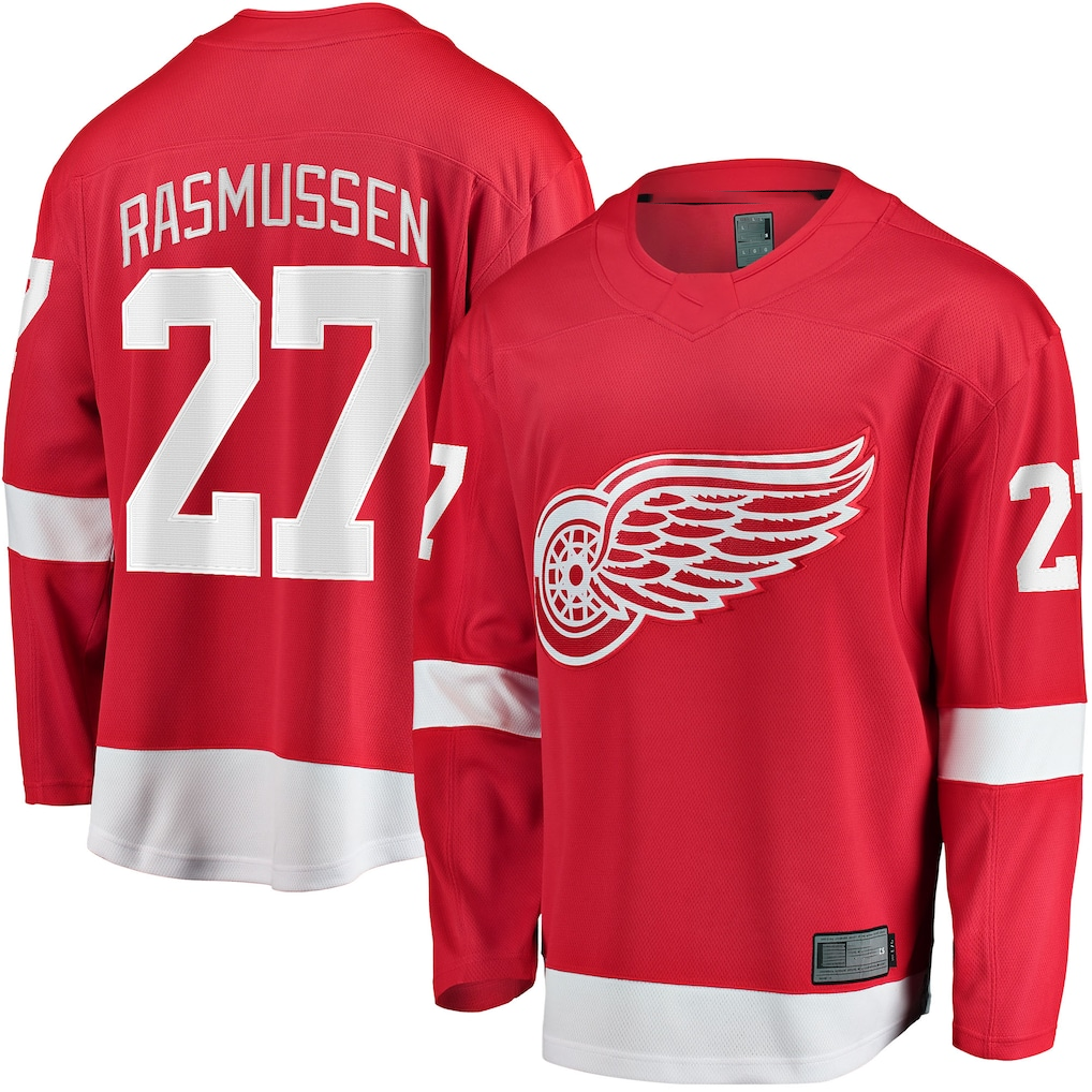 harde D.Red wings #27 Michael Rasmussen Red Home Breakaway Player Jerseys