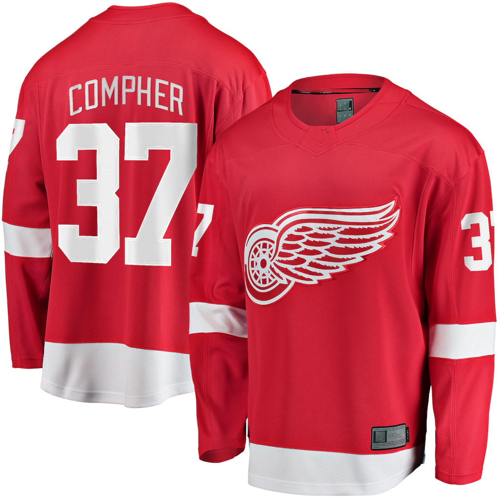 harde D.Red wings #37 J.T. Compher Red Home Breakaway Jersey