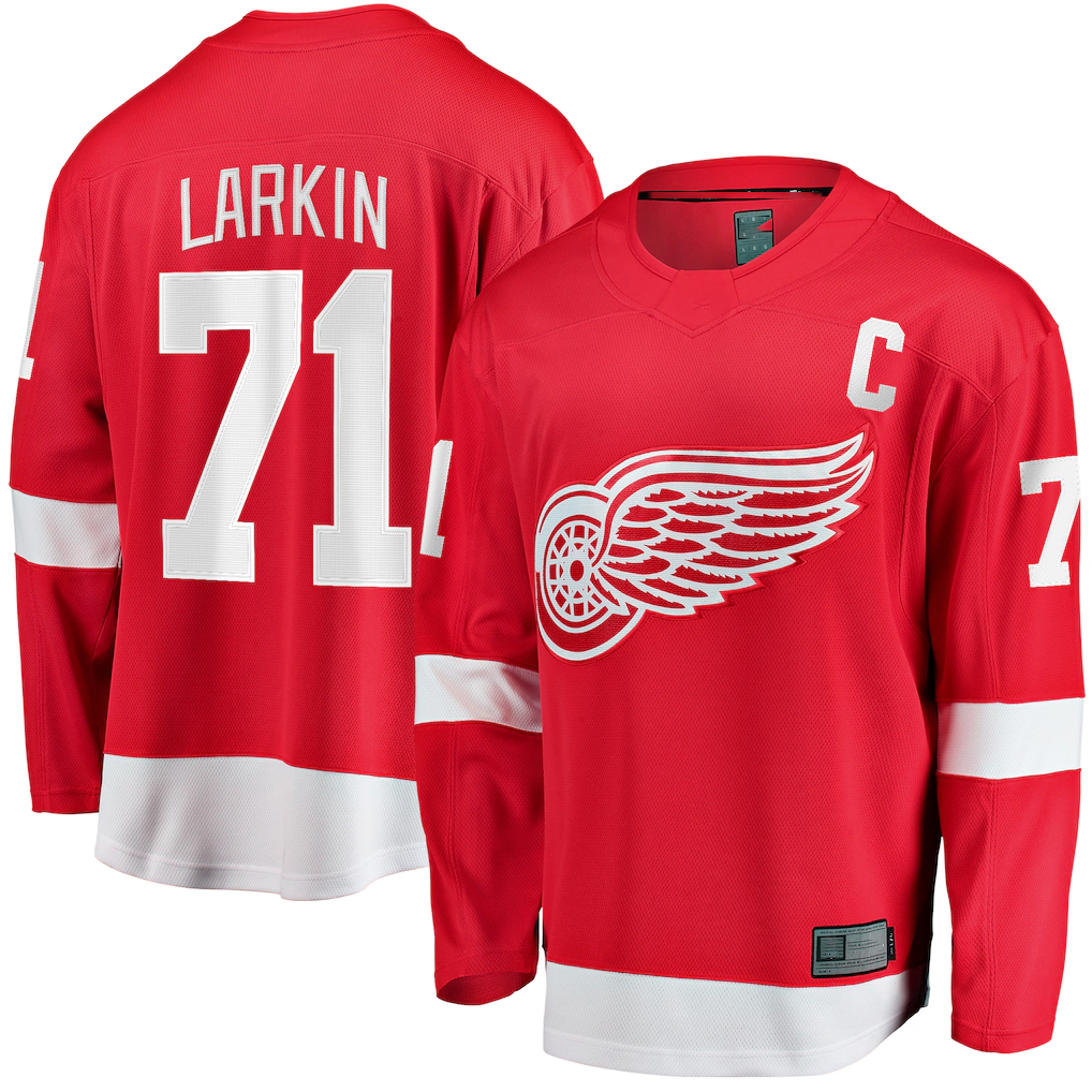 harde D.Red wings #71 Dylan Larkin Branded Red Captain Home Breakaway Jerseys