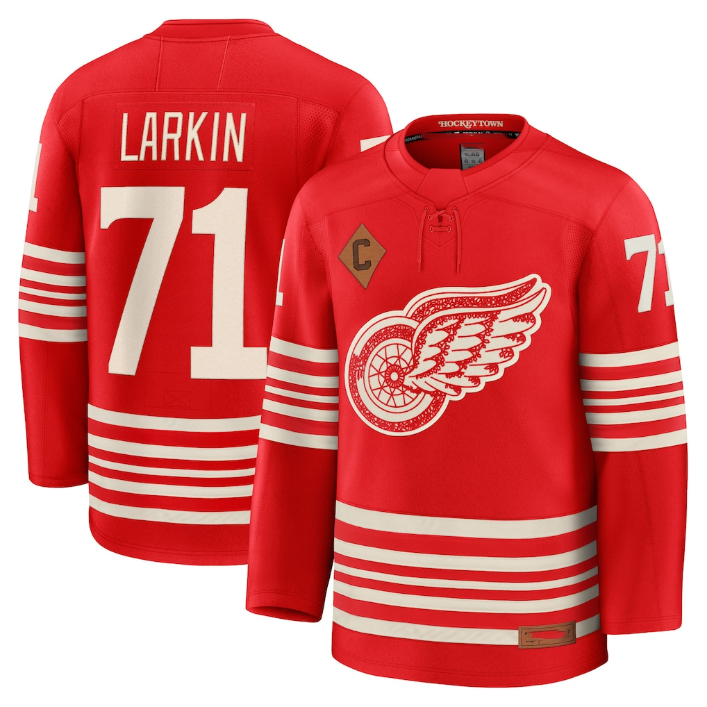 harde D.Red wings #71 Dylan Larkin Red Centennial Premium Player Jerseys