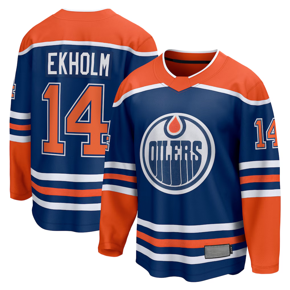 harde E.Oilers #14 Mattias Ekholm Royal Home Breakaway Jerseys