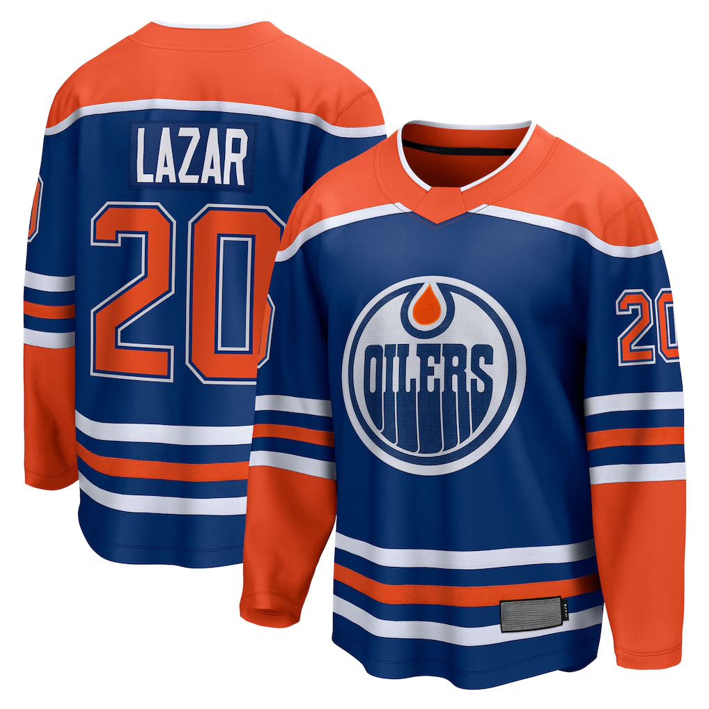 harde E.Oilers #20 Curtis Lazar Royal Home Breakaway Jerseys